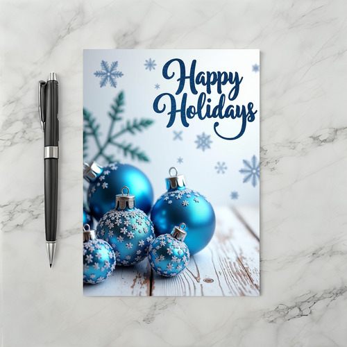 Blue Christmas Ornaments Happy Holidays