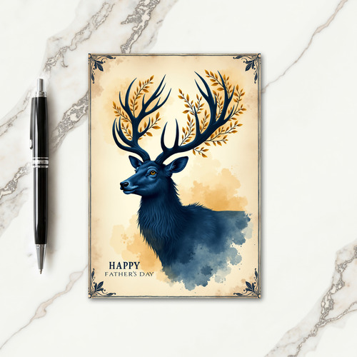 Blue Deer Autumnal Fathers Day Card