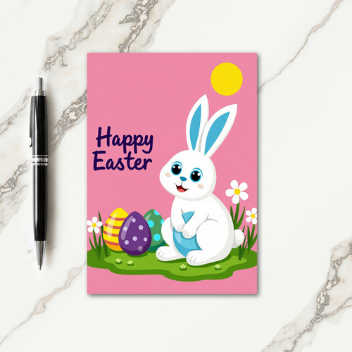 Blue Egg Bunny Pattern Holiday Card