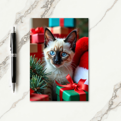 Blue Eyed Kitten Christmas Card