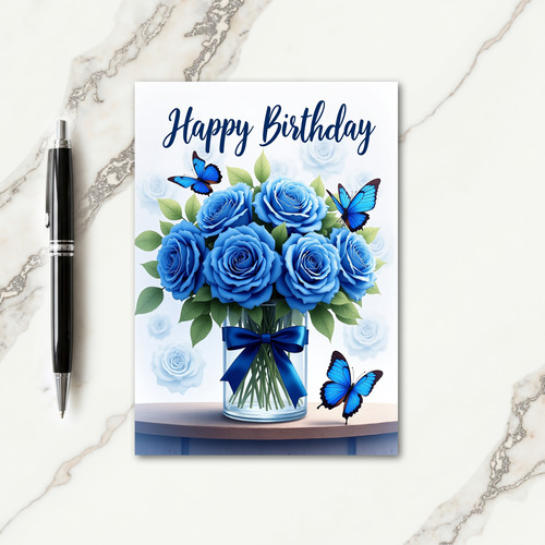 Blue Floral Birthday Card