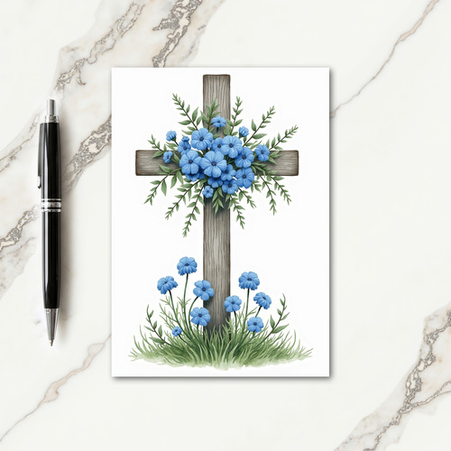 Blue Floral Cross Art Card
