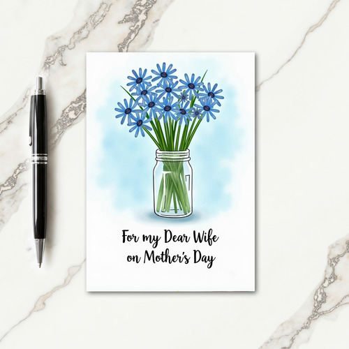 Blue Floral Wife Mothers Day Card