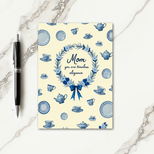 Blue Floral Wreath Mom Card