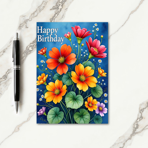 Blue Flower Birthday Card