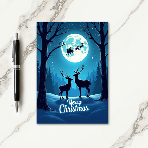 Blue Forest Night Christmas Card