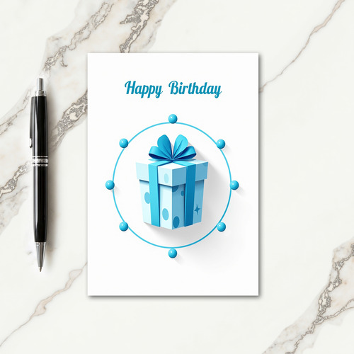 Blue Gift Box Birthday Card