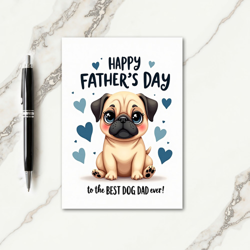 Blue Heart Fathers Day Pup Card