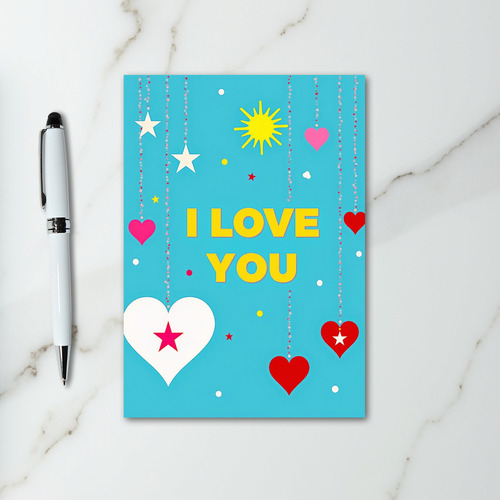 Blue I Love You Hearts Card