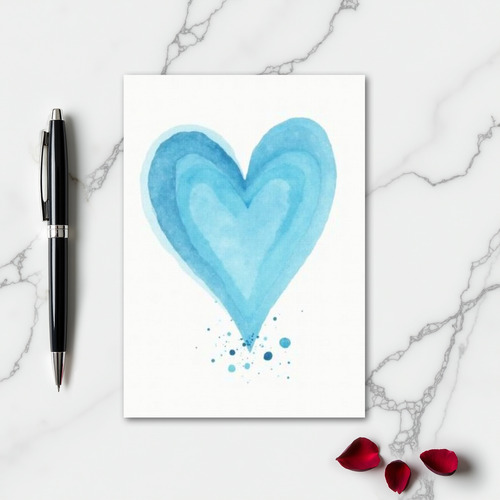 Blue Layered Watercolor Heart Card