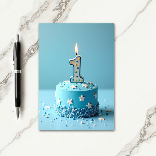 Blue One Birthday Cake Card