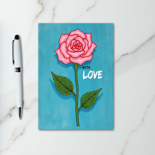 Blue Pink Rose Love Card