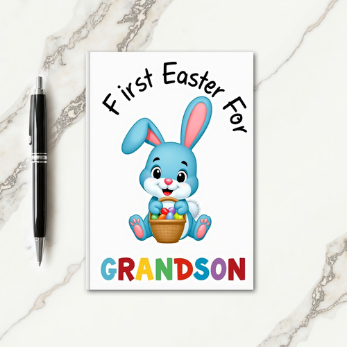 Blue Rabbit Basket Celebration Card