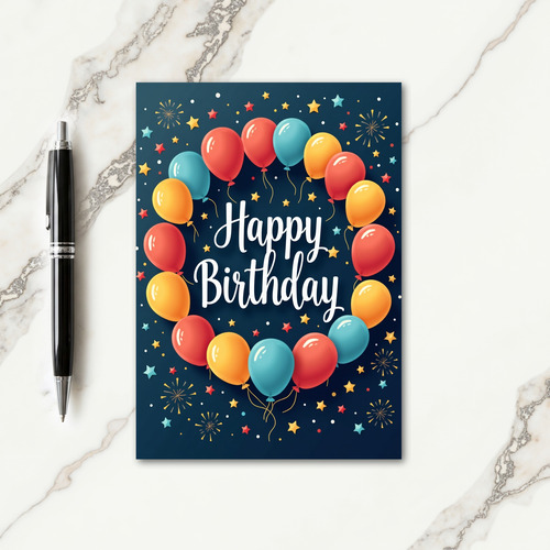 Blue Script Birthday Card