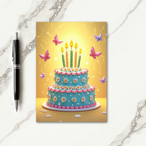 Blue Tiered Cake Birthday Card