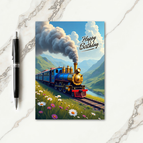 Blue Train Birthday Card