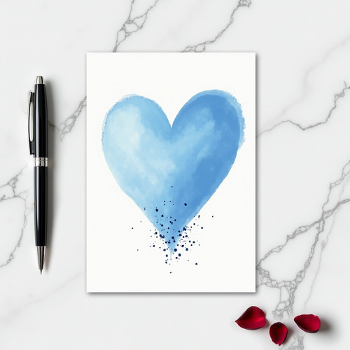 Blue Watercolor Heart Card