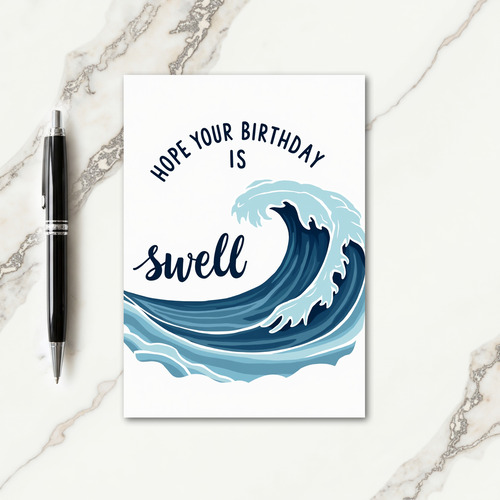 Blue Wave Birthday Card