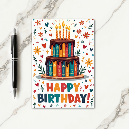 Book Cake Birthday Card