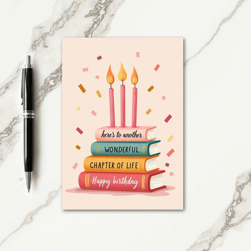 Book Stack Birthday Wish Card