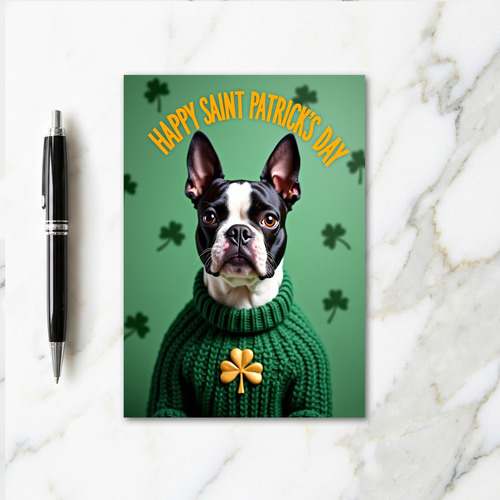 Boston Terrier Shamrock Card