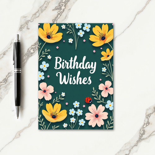 Botanical Birthday Wishes Teal Card
