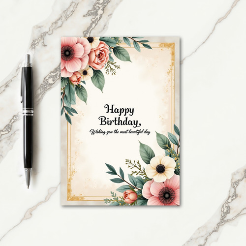Botanical Cream Birthday Card