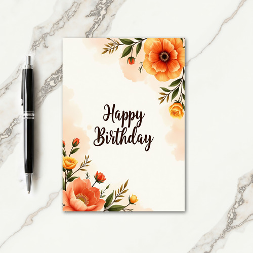 Botanical Peach Birthday Card