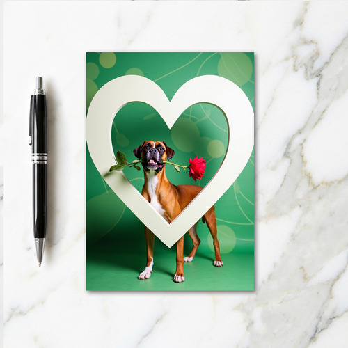Boxer Dog With Rose Card