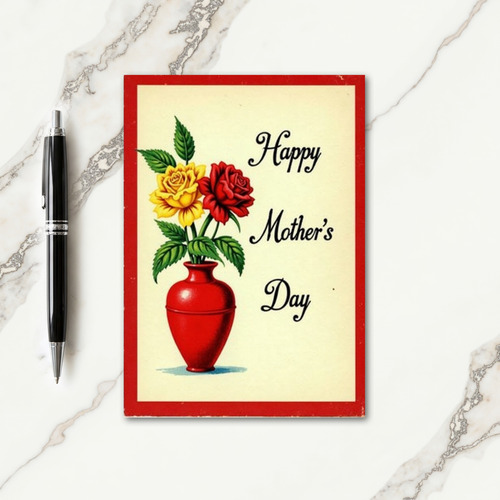 Brick Red Floral Vase Card