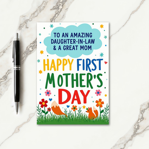Bright Floral Fox Scene Card