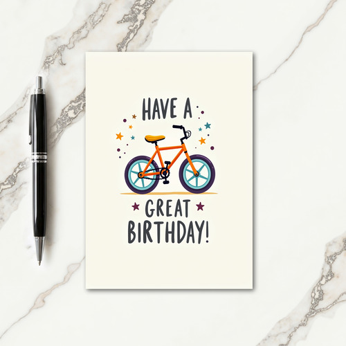 Bright Orange Bike Birthday Card