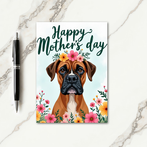 Brindle Dog Floral Mothers Day Card