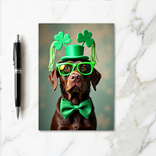 Brown Dog Green Bow Card