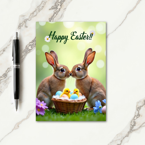 Brown Rabbits Easter Scene Card
