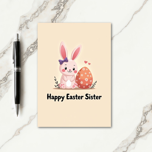 Bunny And Egg Happy Wishes Card