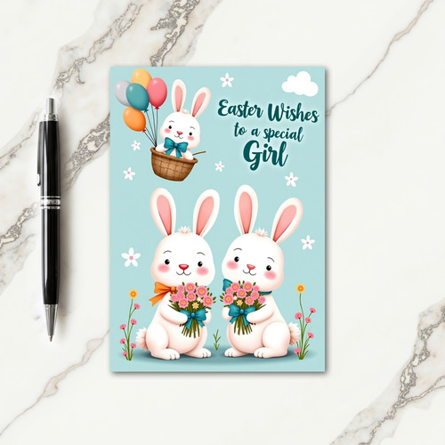 Bunny Balloons Easter Wishes Card