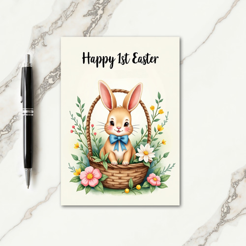 Bunny Blue Bow Basket Card