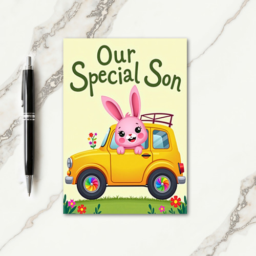 Bunny Car Adventure Greeting Card