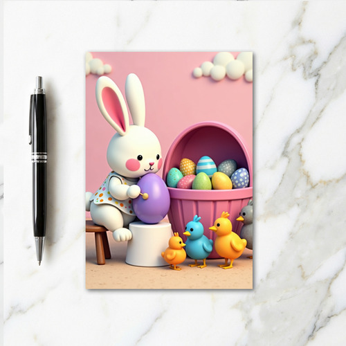 Bunny Decorates Egg Holiday Card