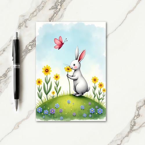 Bunny Flower Sniff Cute Card