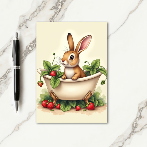 Bunny In A Tub Cute Card