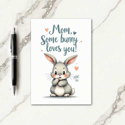 Bunny Loves Mom Teal Script Card
