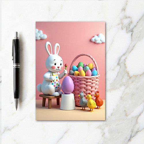 Bunny Painting Eggs Happy Spring Card