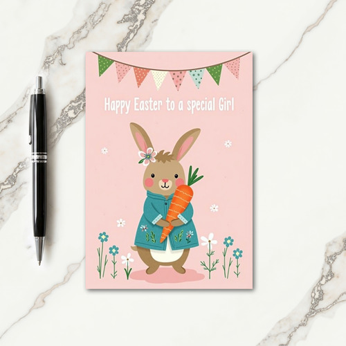 Bunny Springtime Girl Easter Card