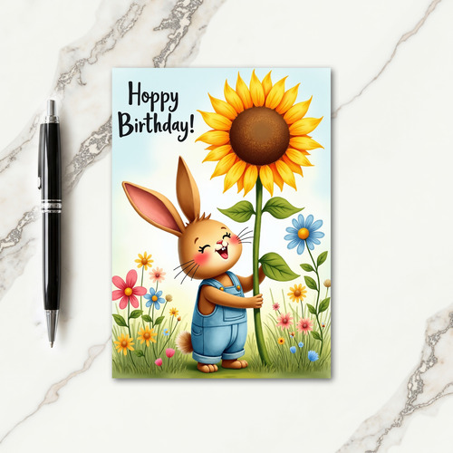 Bunny Sunflower Birthday Card
