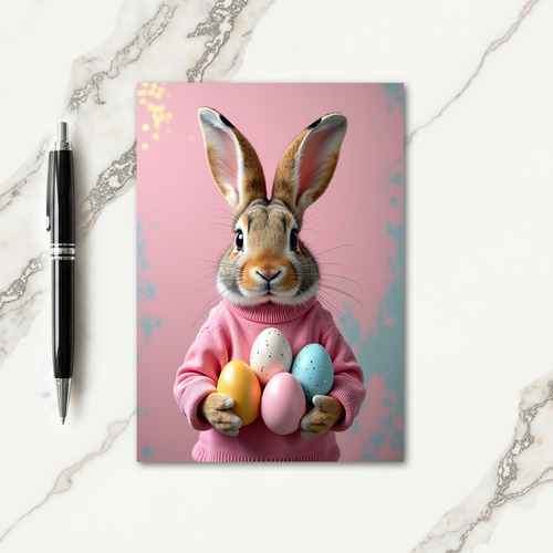 Bunny With Pastel Eggs Card
