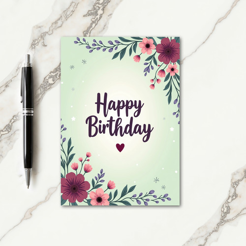 Burgundy Floral Birthday Card