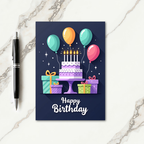 Cake And Presents Birthday Card