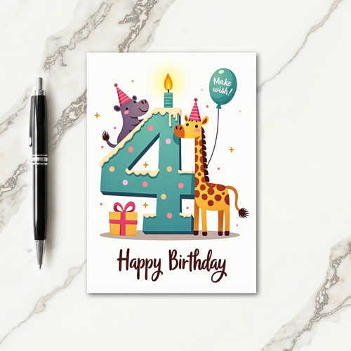 Cake Number 4 Birthday Card